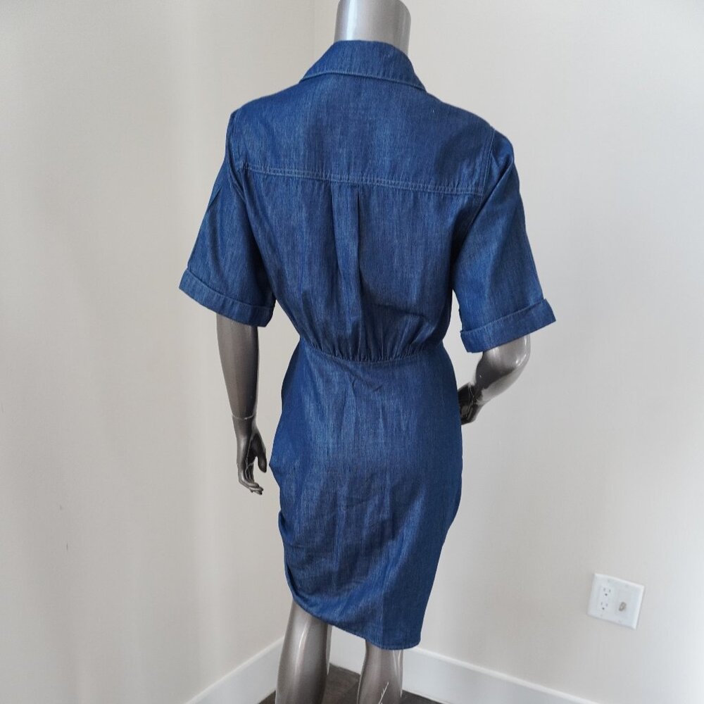 Veronica Beard Hensley Dress Blue Chambrey Shirt Dress Rushed Size 4 - Picture 6 of 7